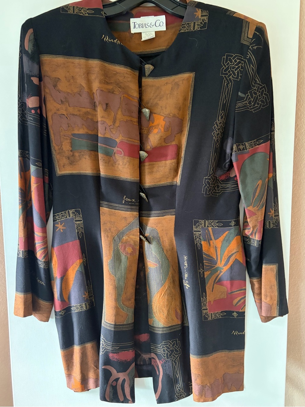 VTG 90s Tobias & Co Modern Art Rayon Blazer Jacket Matisse Miro Mondrian 6 XS/S